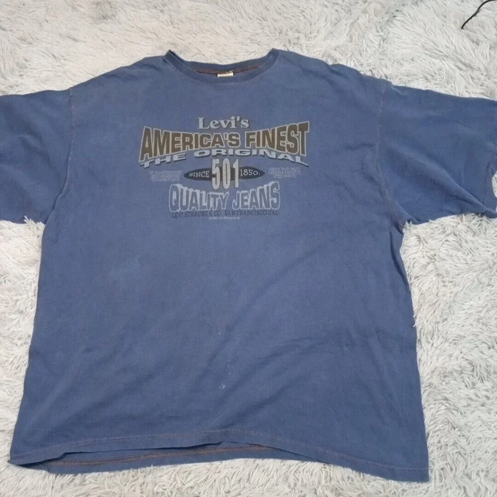 Vintage Levi's Mens Shirt‎ Blue L Tee 90's 501 Strauss Co. San Francisco
